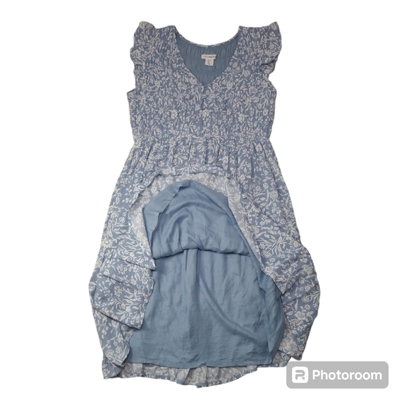 Lucky Brand Ruffle Sleeve V-neck Smocked Bodice Midi Dress Size Large - Picture 5 of 12